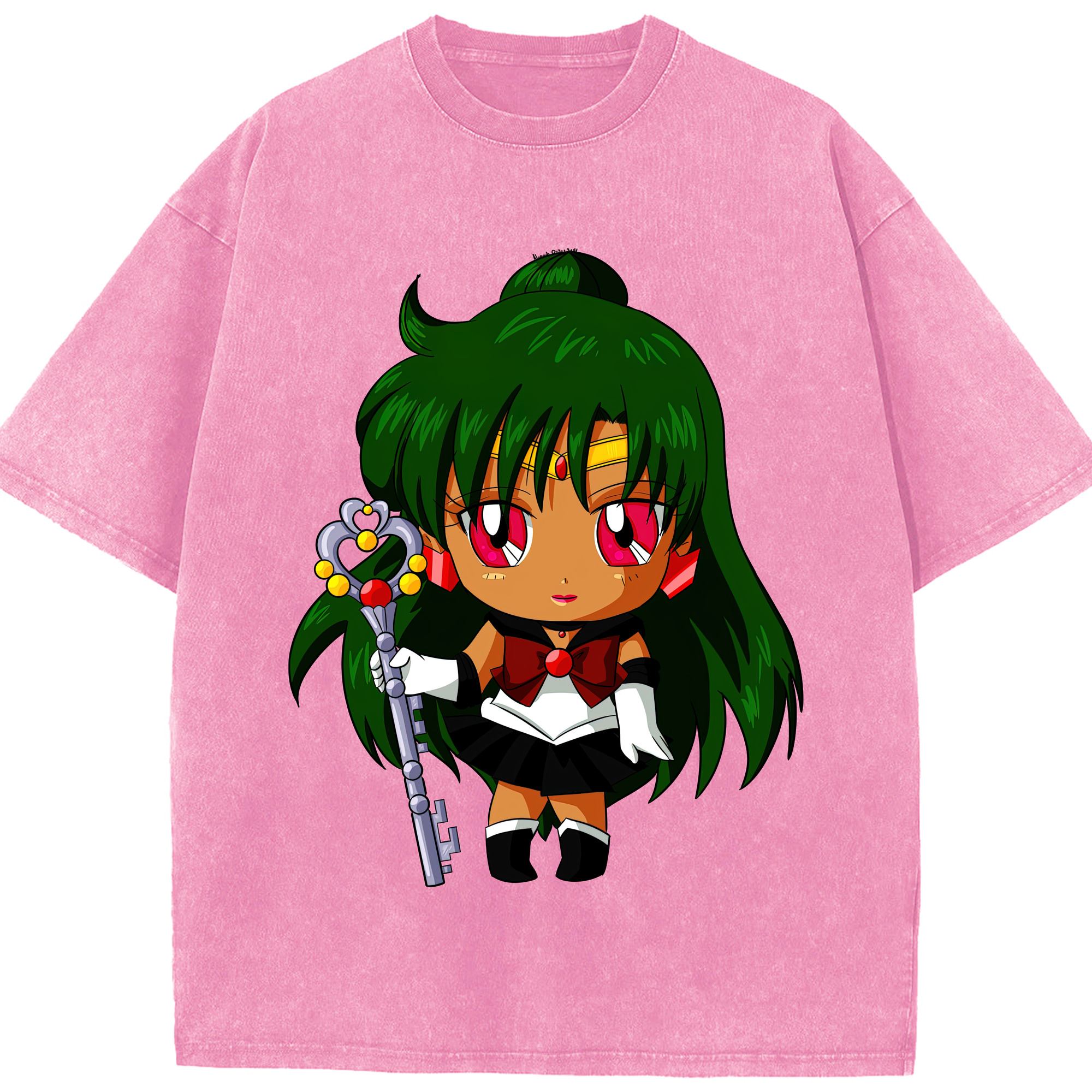 （画像用） 美少女戦士セーラームーン 冥王せつな Sailor Moon Meiou Setsuna 綿100% ヴィンテージ風 半袖Tシャツ（フロントプリント）